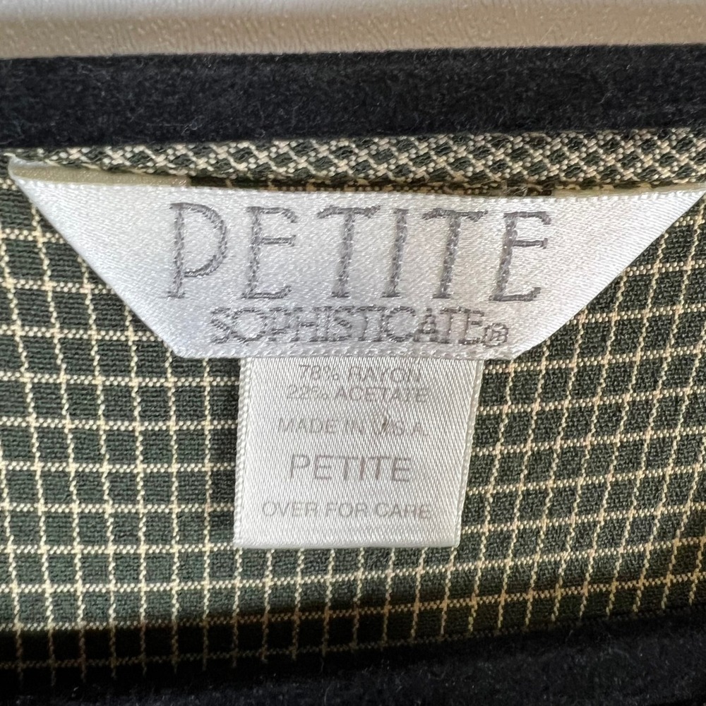 Petite Sophisticate Vintage 2 Piece Skort Set Olive Green Grid Plaid Blouse 90s - Picture 5 of 13